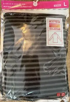 ヒートテック　レディース長袖 ストライプ　Tシャツ L ダークグレー