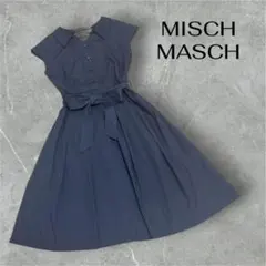 美品 ミッシュマッシュ シャツワンピース ネイビー 膝丈 リボン M 半袖のサムネイル