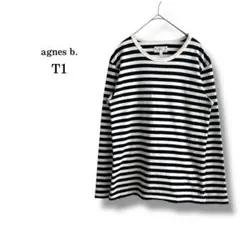 【Agnes b.】アニエスベー　ボーダー柄レディースロングTシャツ　綿　T1