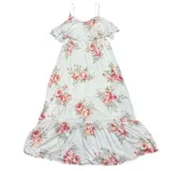 未使用品 ジェラートピケ 花柄マキシドレス パジャマワンピ F ホワイト