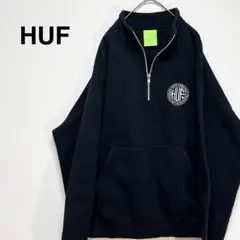 【コー様】HUF ハーフジップ パーカー Mサイズ 黒 人気ロゴ スウェット