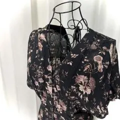 snidel スナイデル レースアップ 花柄 Vネック 半袖 ロングワンピース