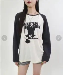 w.w.g アートプリント ラグランスリーブTシャツ