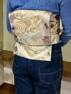 美品　波模様と馬柄の袋帯