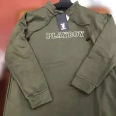 PLAYBOY 裏起毛ハイネックロングワンピース カーキM〜 L