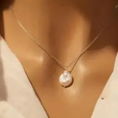 淡水パール　ネックレス　バロックパール　一粒　ステンレス　ヴィンテージ　シルバー