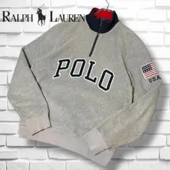 POLO ポロ ラルフローレン ハーフジップ フリース 刺繍ロゴ 星条旗 グレー