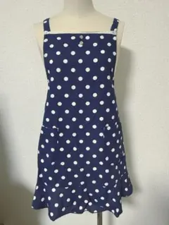 ドット柄フリルエプロン ネイビー