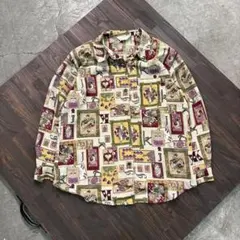 7BS3 個性的　総柄ブラウス　レディース　長袖シャツ　古着used