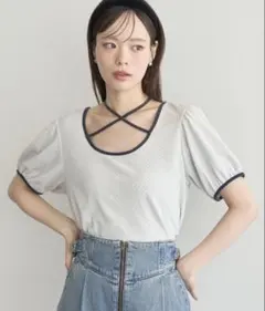 earth music&ecology リボン ライトグリーントップス