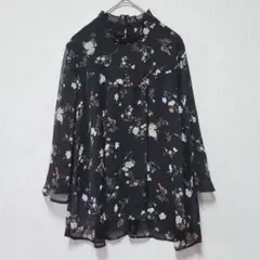 【Gleeful】（L）小花柄シフォンチュニックブラウス/裾レイヤード風/上品