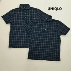 UNIQLO メンズ M ポロシャツ チェック柄 ネイビー 2枚のサムネイル