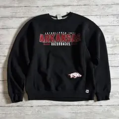 ラッセル M スウェット アーカンソー レイザーバックス 黒 古着　前Vガゼット