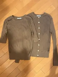 スローン　18Gシルクワイドリブ　カーディガン、半袖ニット　アンサンブル2点