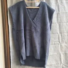 シャギーニットベストL(ブルー)