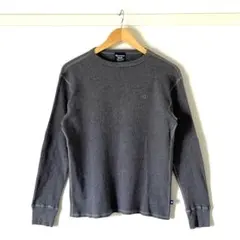 【良品】チャンピオン ワッフル長袖カットソー グレー メンズM 刺繍ロゴ ロンT