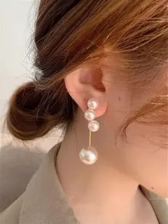 2way 3連高見えパール ピアス 結婚式　金属アレルギー対応 ブランド 韓国
