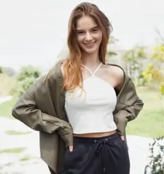 GU ブラフィール クロップドホルターネックキャミソール 白黒セット　ブラトップ