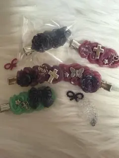 ホイップヘアピン まとめ売り ハンドメイド ホイップデコ ヘアピン 赤 黒 緑