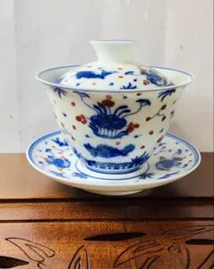 景徳鎮茶器 蓋碗•桃花鳥柄 茶碗九谷焼き萩焼茶道具皿古董品皿急須