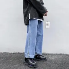 n130【複数購入可】デニム パンツ ジーンズ ロールアップ ブルー XLサイズ