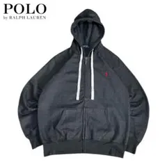 POLObyRalphLaurenジップパーカー裏フリースチャコールグレー赤ポニ