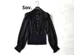 Sov. ソブ プリーツフリル シアー×ニットトップス ブラックのサムネイル