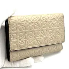 ☆美品☆ロエベ アナグラム スモールバーティカルリピート ベージュ 折り財布