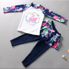 キッズ水着 130㎝ 長袖ラッシュガード 女の子 フラミンゴ柄 レギンススカート