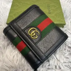 極美品✨グッチ 二つ折り財布 GGマーモント オフィディア シェリーライン 黒