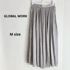 GLOBAL WORK プリーツスカート　M グレー　光沢感　ウエストゴム
