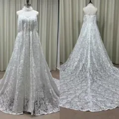 チュールネック Aライン 総レース ノースリーブ ウェディングドレス　二次会