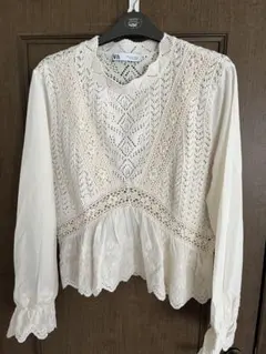 ZARA 長袖 クロップド丈 ニット 刺繍ブラウス