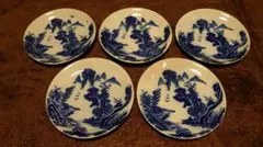 古伊万里 伊万里 染付 山水 中皿 ５客