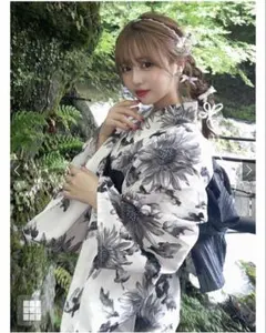 9/7まで即日発送モノトーンひまわり浴衣セット[gi1507]