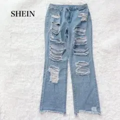 シーイン デニムパンツ クラッシュ 鬼ひげ ダメージ加工 カットオフ フリンジ