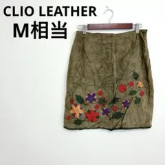 クリオレザー 本革スエード 【M相当】 パッチワーク 花柄スカート グリーンのサムネイル