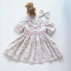 新品　スモッキング ワンピース　花柄　ピンク　半袖　夏　ファミリア　好きな方