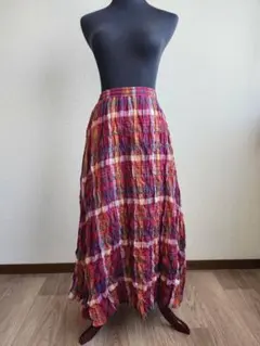 チェック柄 ロングスカート ワッシャー加工のサムネイル