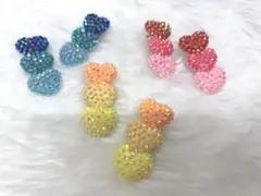 キラキラ　ハートヘアクリップ　2個1セット売り　ラインストーンデコ　平成風