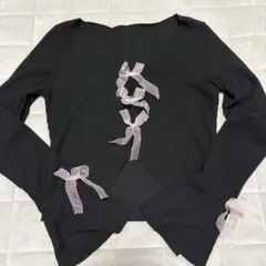【Dazy】リボン付きブラックリブトップス
