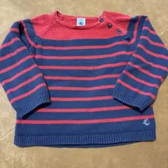 プチバトー　ニット　トレーナー　レッド　ボーダー　24m 86cm