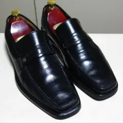 【極美品✨️】MORESCHI ハーフサドルローファー 8.5 ブラック 革靴のサムネイル