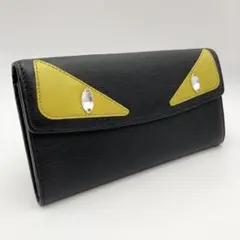 極美品✨FENDI バグズアイ モンスター 長財布 黒 レザー クリスタル レア