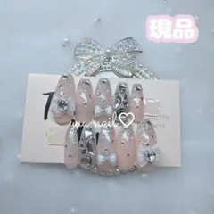 【現品】ネイルチップ 韓国 ワンホン 量産型 ラメグラ フレンチガーリー