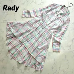 【レディ】 アシンメトリーシャツワンピース 美品 チェック柄 フィッシュテール