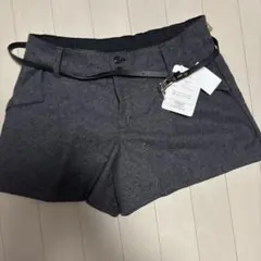 グレー ウール調　ショートパンツ ベルト付き