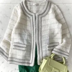 美品 ボールジィ トゥモローランド モヘヤ混 ノーカラー ニット カーディガン