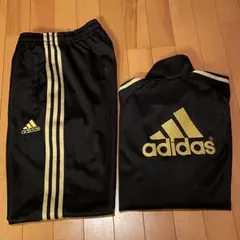 【希少 黒/ゴールド】アディダスセットアップ ジャージ上下刺繍バックロゴ美品✨✨