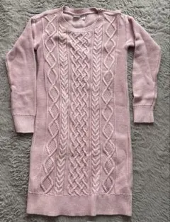 ピンク ケーブルニット 長袖ドレス 140CM ワンピース